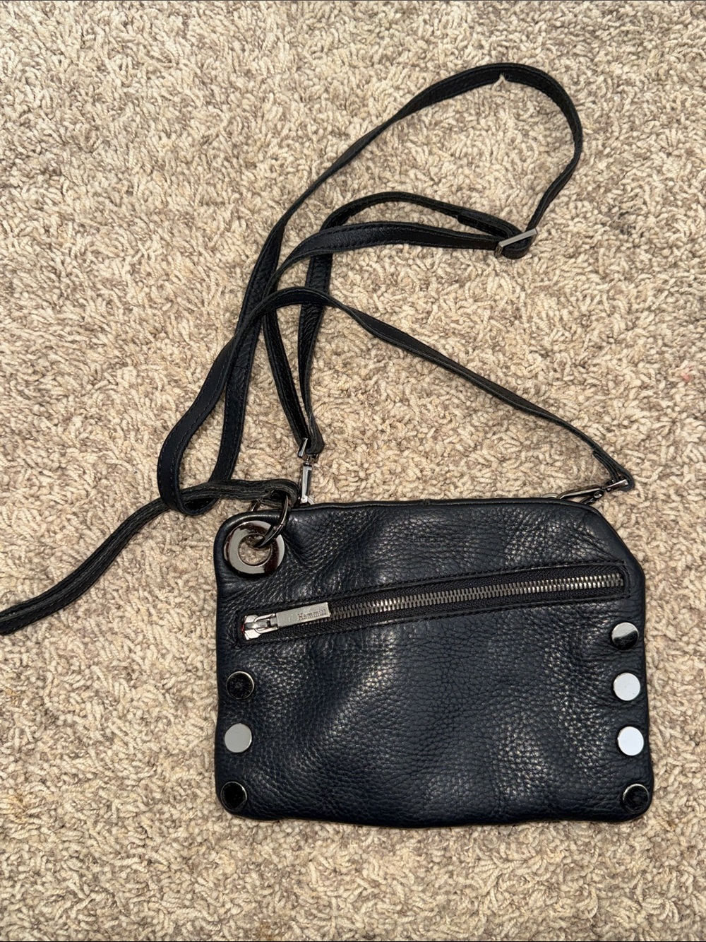 Hammitt Black Pebbled Leather Crossbody with Silver Studs